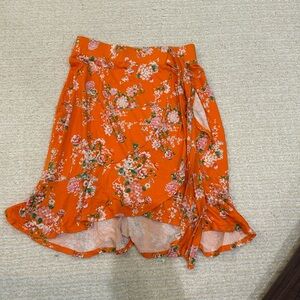 ASOS Orange Floral Jersey Stretch Faux Wrap Ruffle Skirt